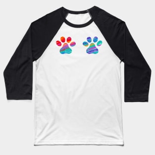 Two Cats Colorful Paws Baseball T-Shirt